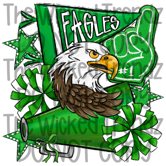 Eagles Green Cheer Cheerleading Cheerleader Mascot Digital Design Spirit Shirt Design