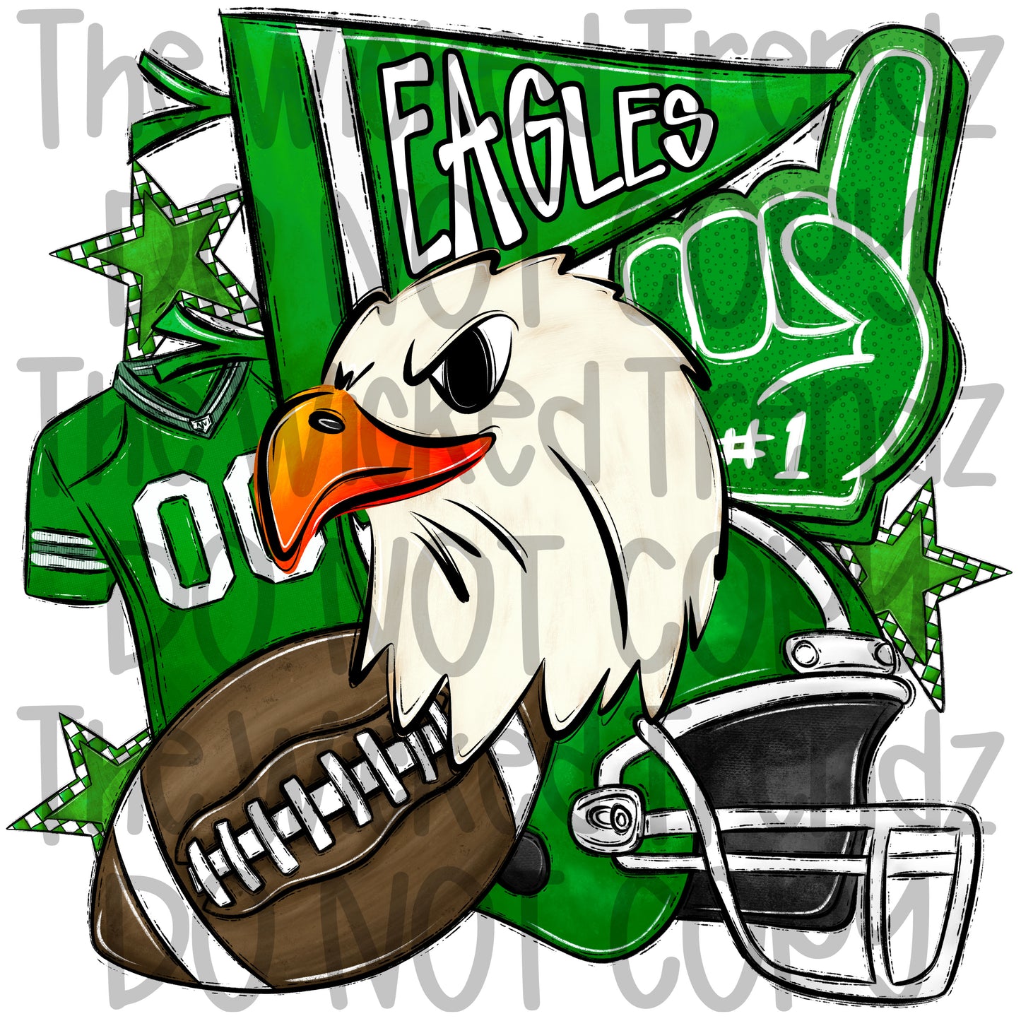 Green Eagles Football Team Mascot Digital Design