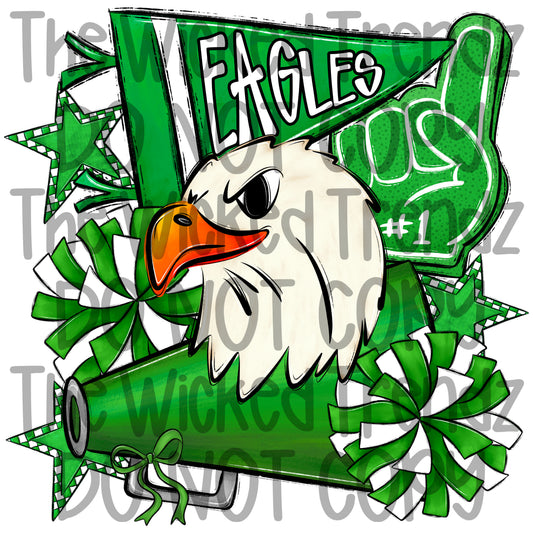 Eagles Green Cheer Cheerleading Cheerleader Mascot Digital Design Spirit Shirt Design