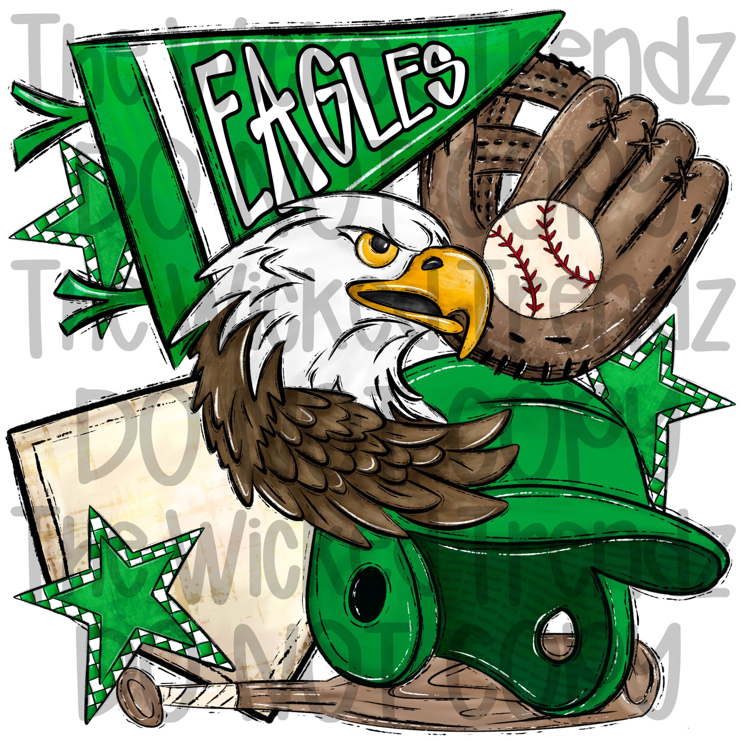Eagles Green Baseball Team Mascot Digital Design