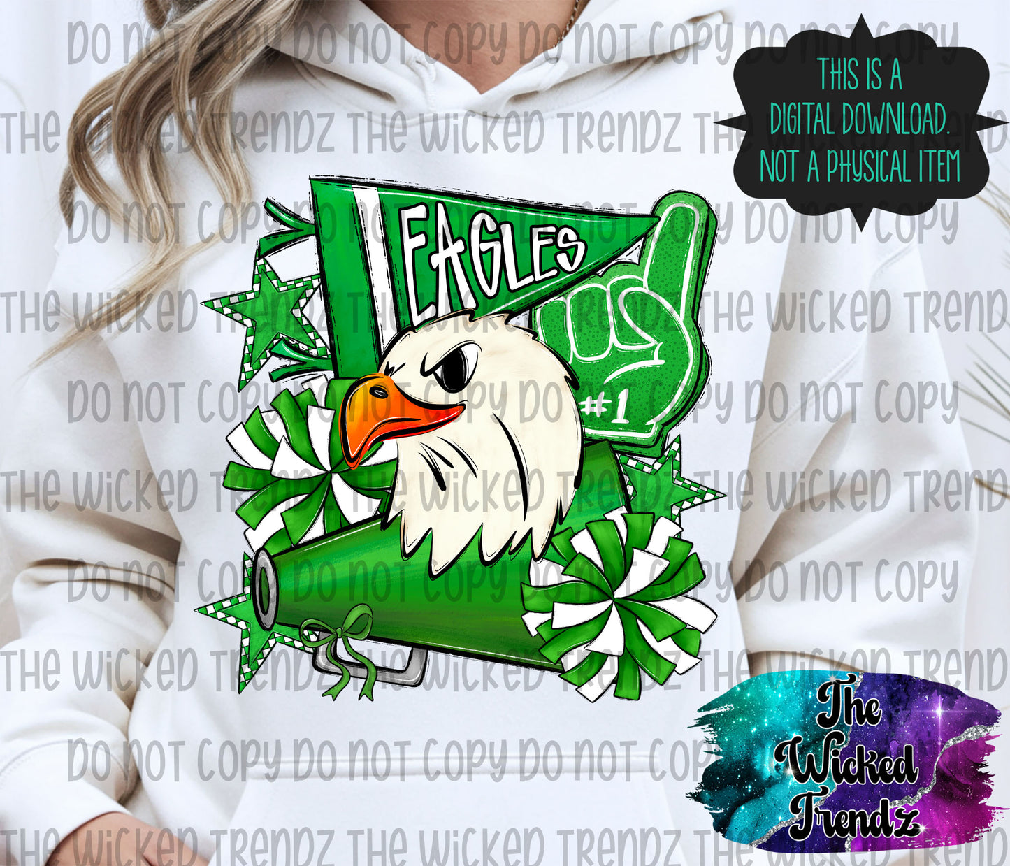 Eagles Green Cheer Cheerleading Cheerleader Mascot Digital Design Spirit Shirt Design