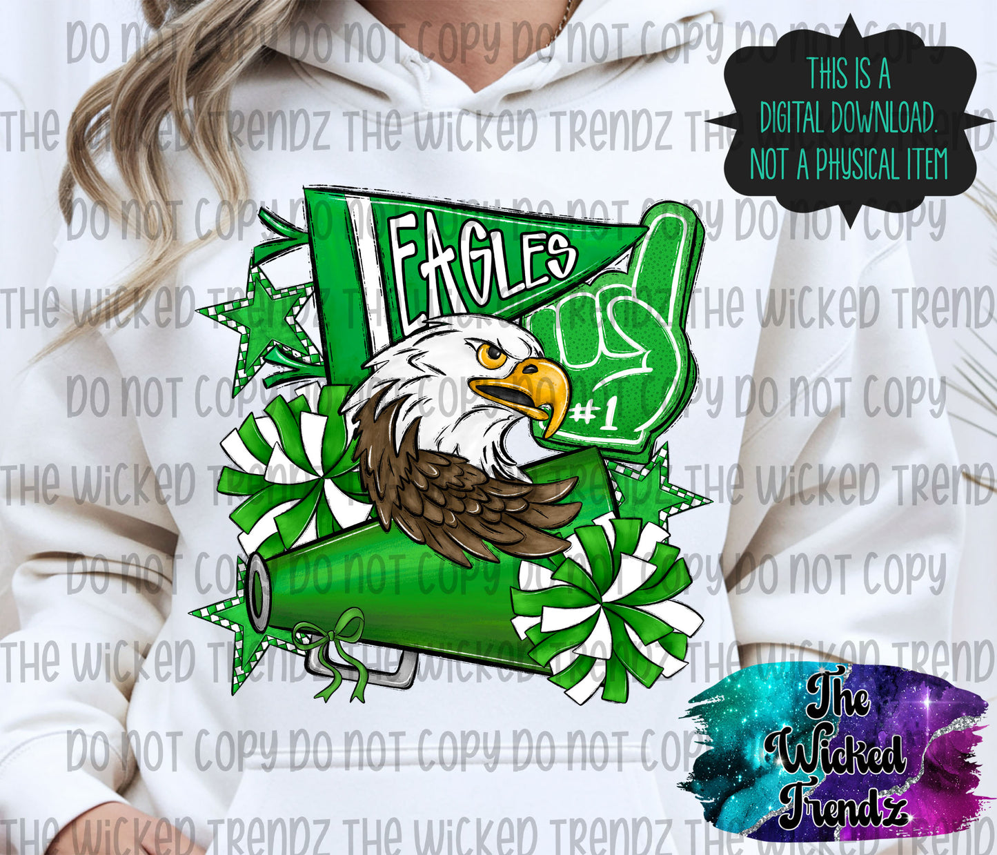 Eagles Green Cheer Cheerleading Cheerleader Mascot Digital Design Spirit Shirt Design