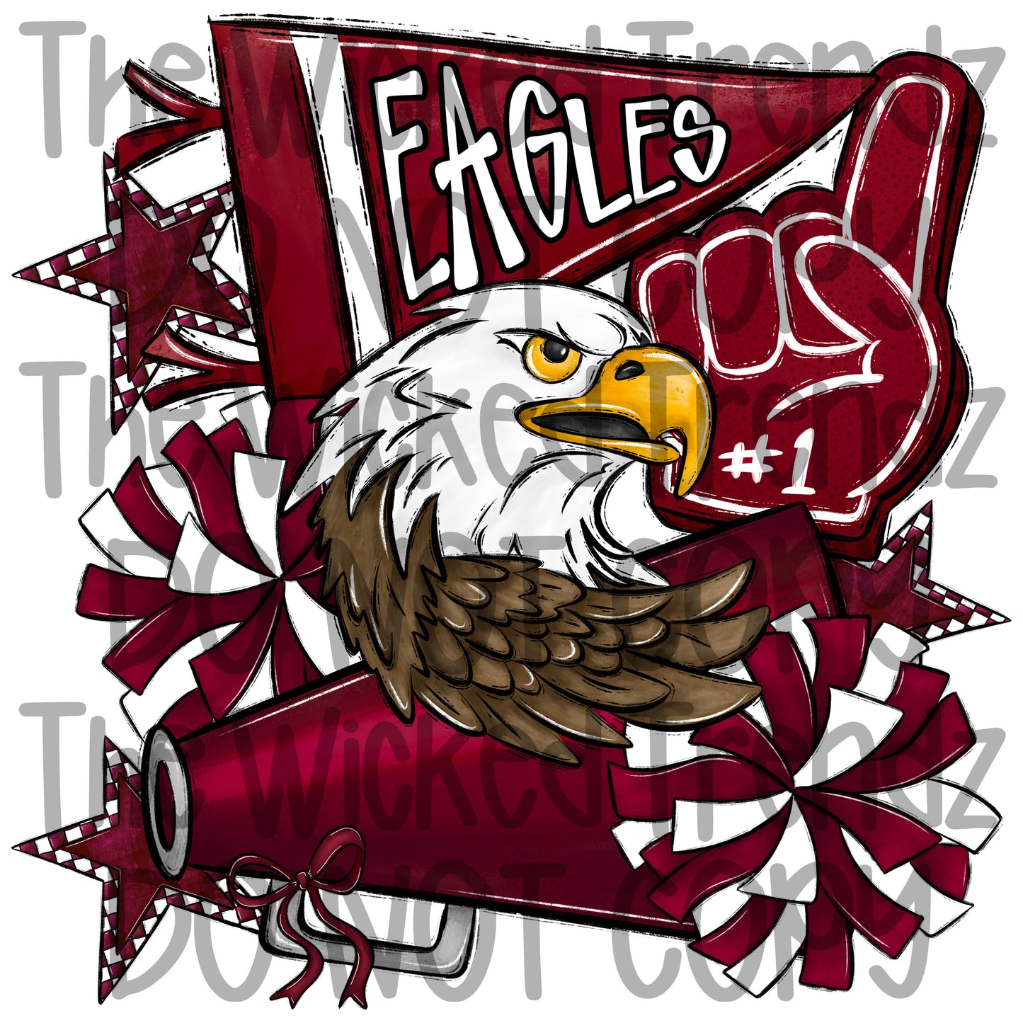 Eagles Maroon Cheer Cheerleading Cheerleader Mascot Digital Design Spirit Shirt Design