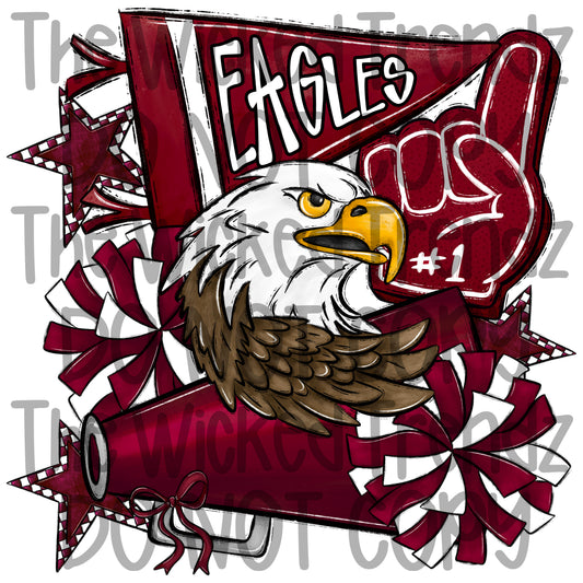 Eagles Maroon Cheer Cheerleading Cheerleader Mascot Digital Design Spirit Shirt Design