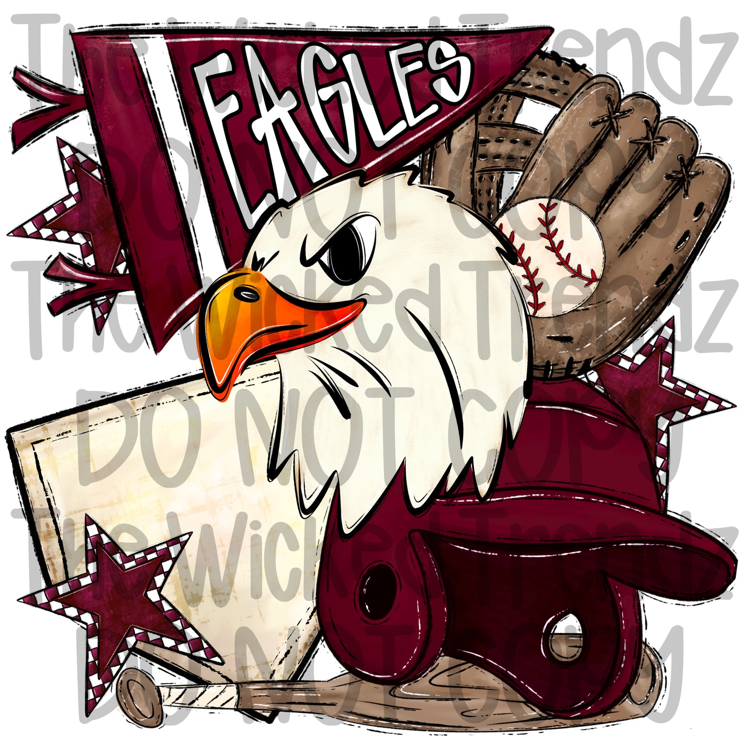 Eagles Maroon Baseball Team Mascot Digital Design