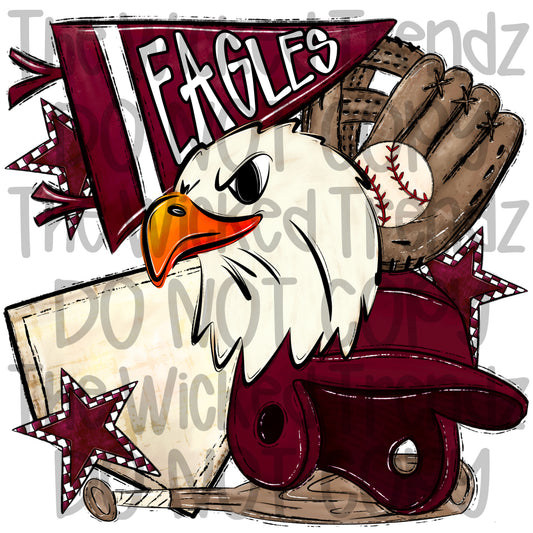 Eagles Maroon Baseball Team Mascot Digital Design