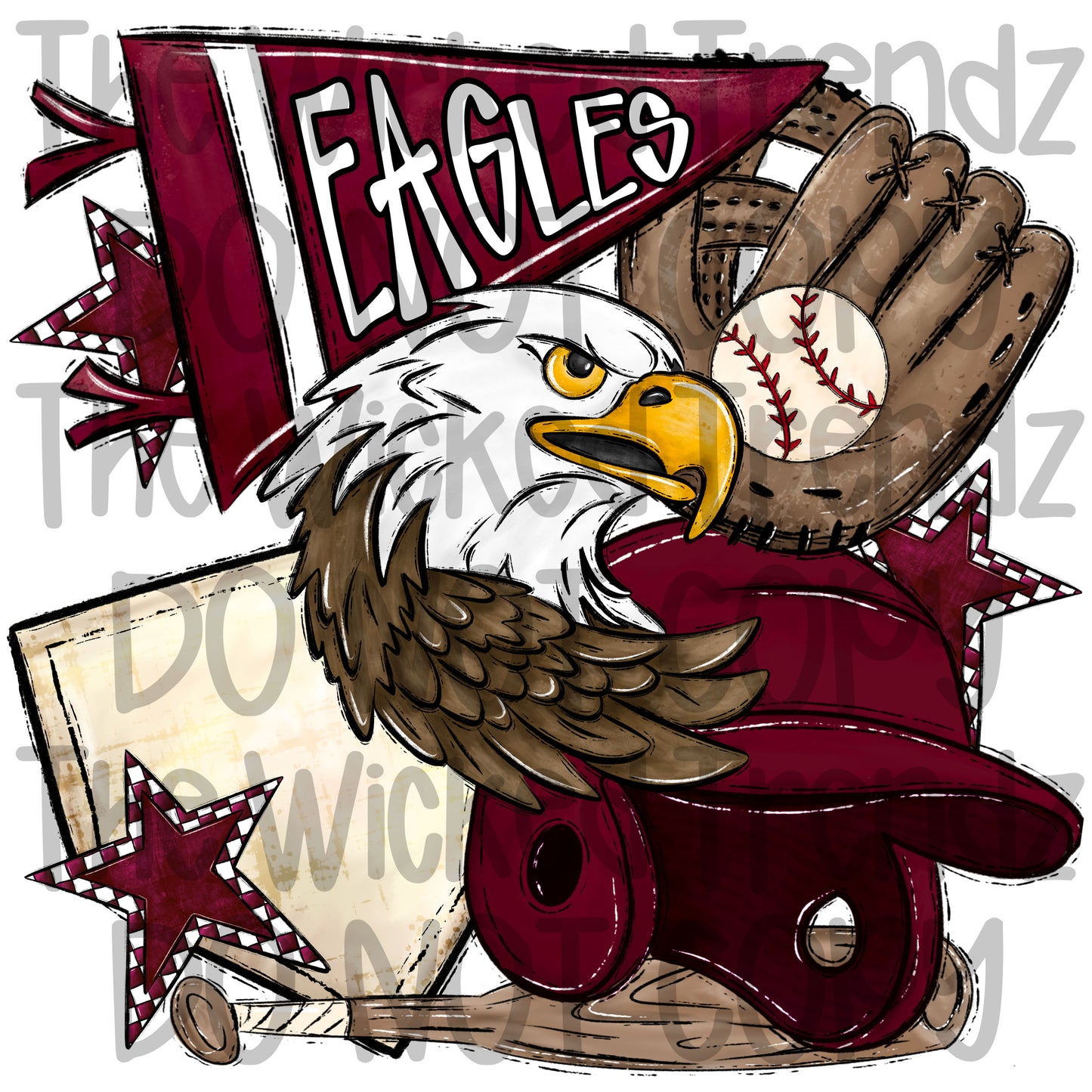 Eagles Maroon Baseball Team Mascot Digital Design