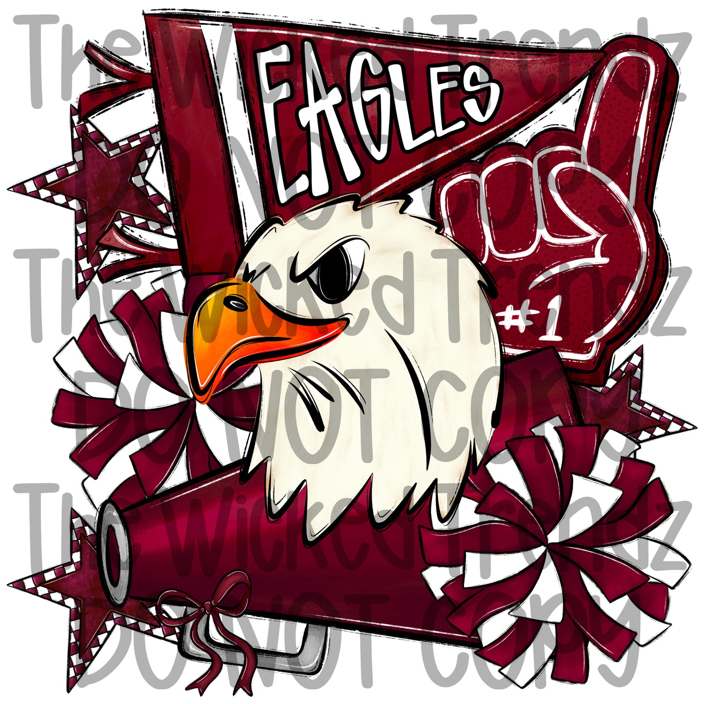 Eagles Maroon Cheer Cheerleading Cheerleader Mascot Digital Design Spirit Shirt Design