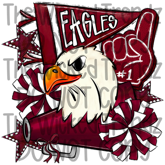 Eagles Maroon Cheer Cheerleading Cheerleader Mascot Digital Design Spirit Shirt Design