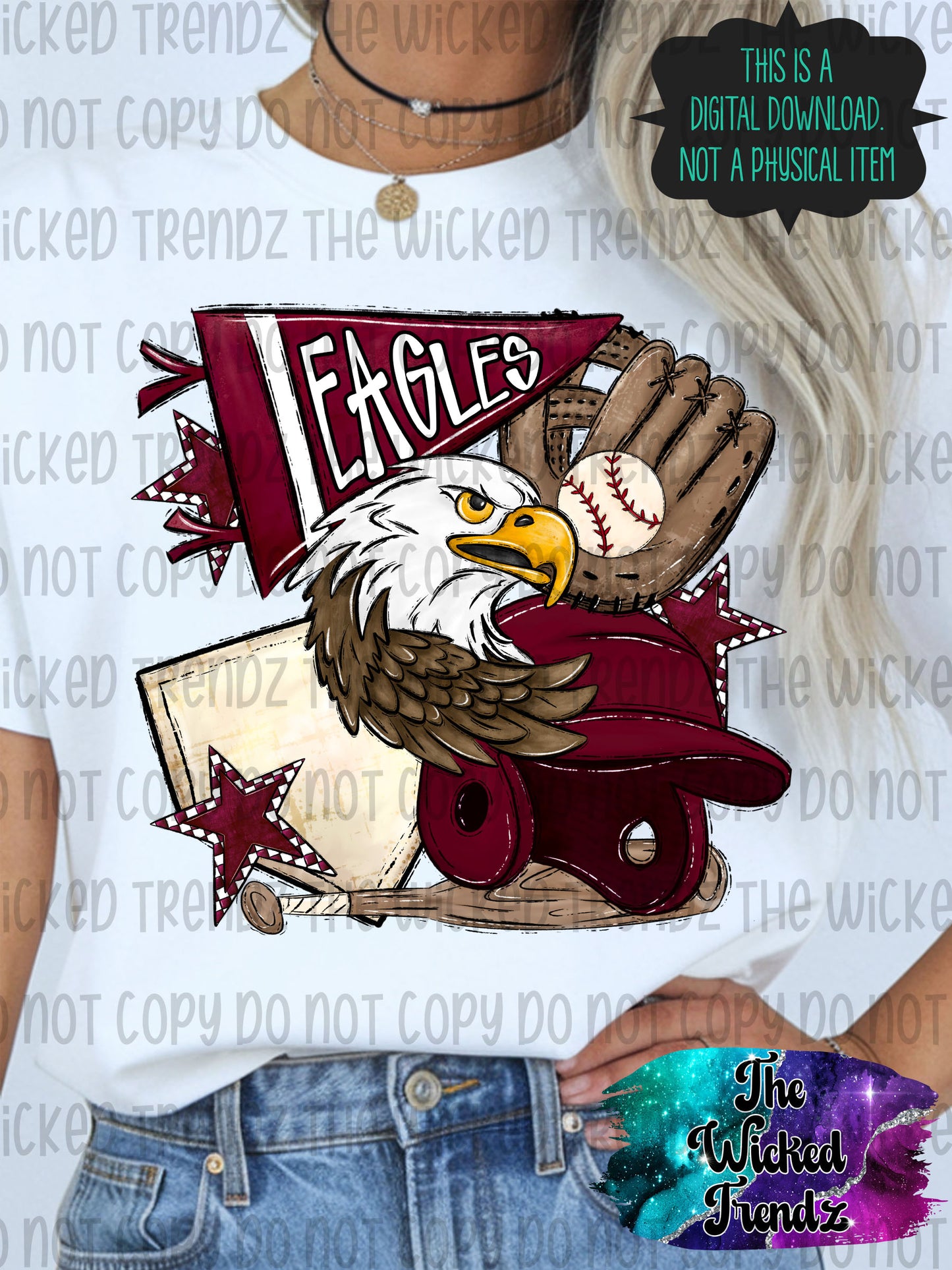 Eagles Maroon Baseball Team Mascot Digital Design