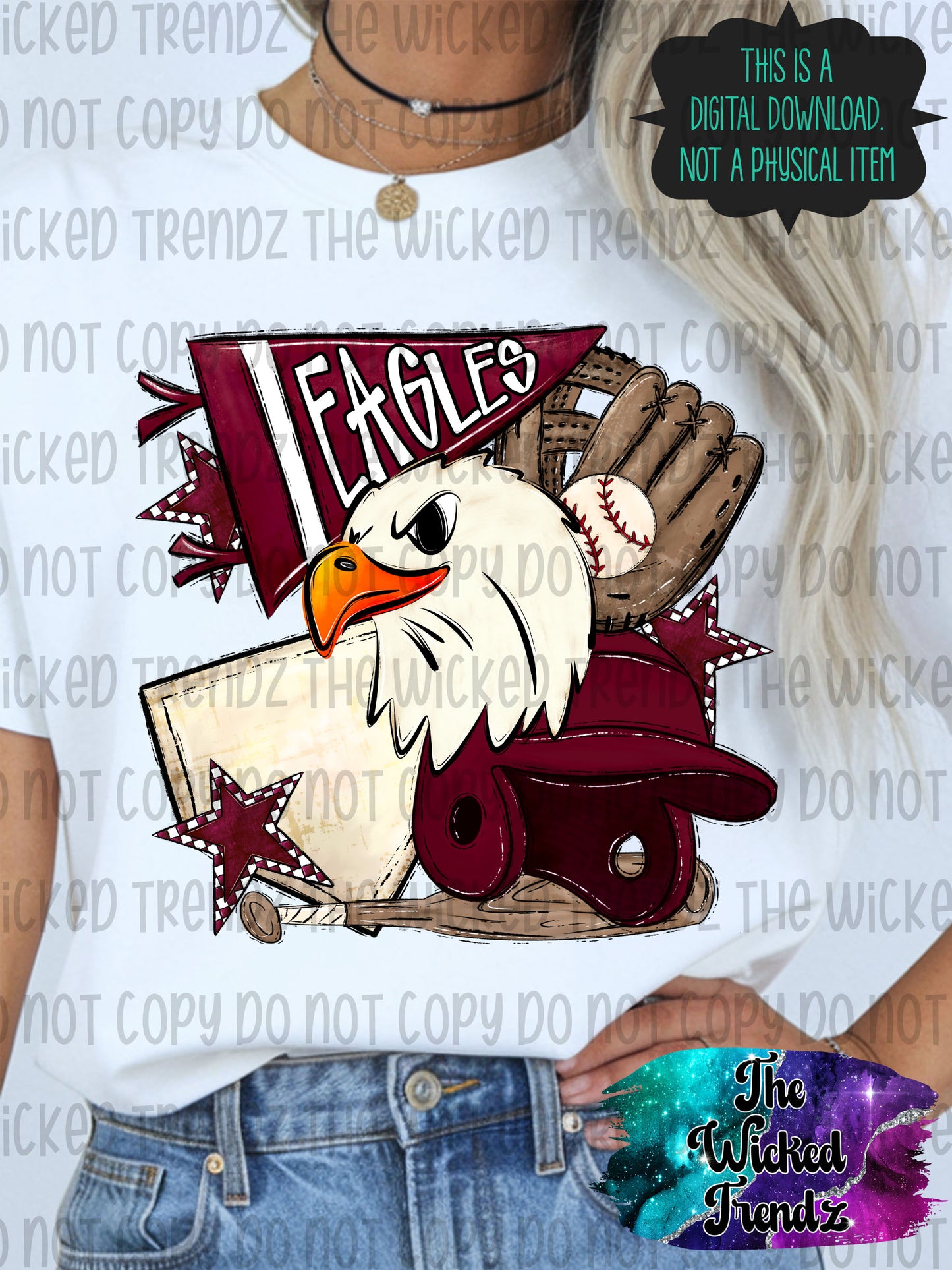 Eagles Maroon Baseball Team Mascot Digital Design