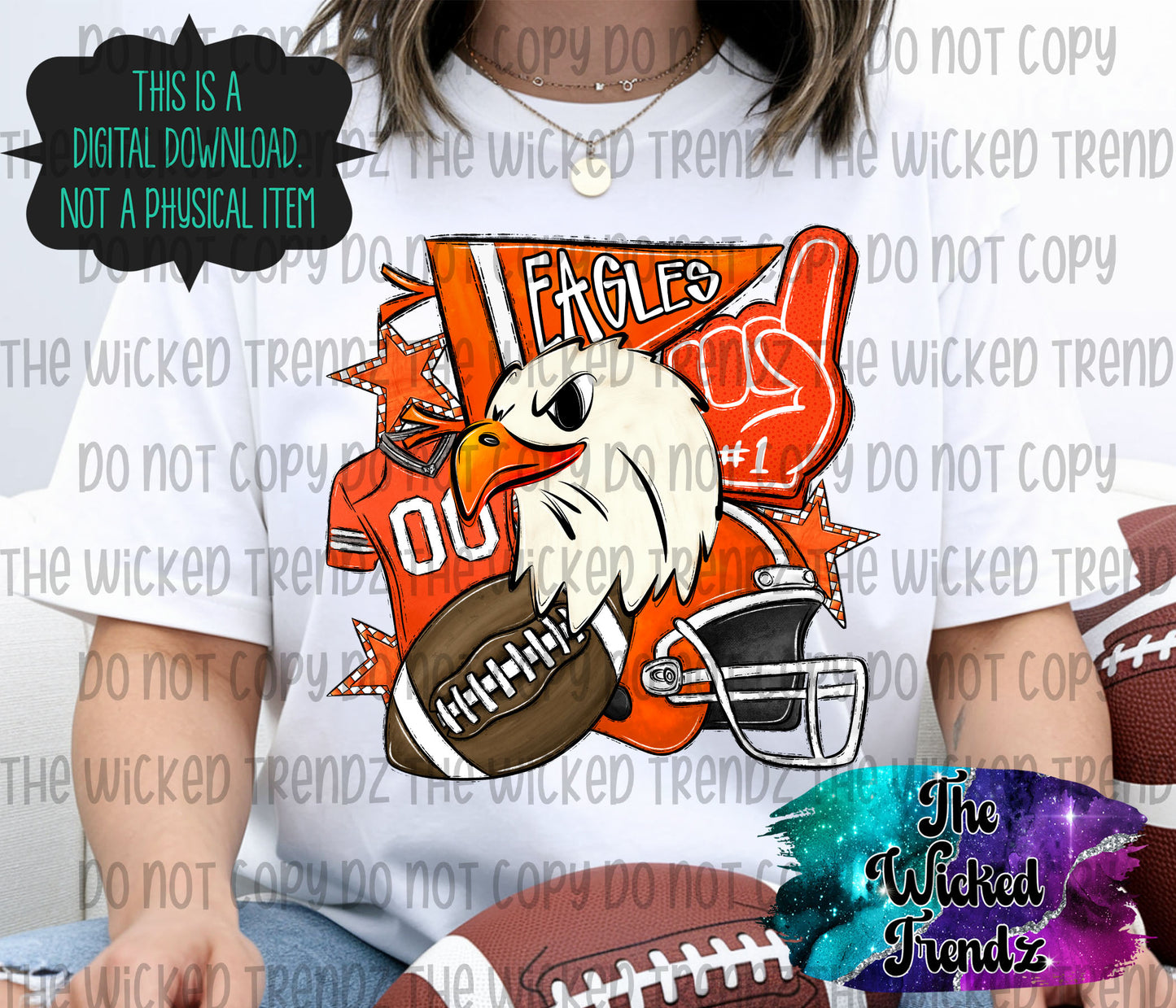 Orange Eagles Football Mascot Digital Design