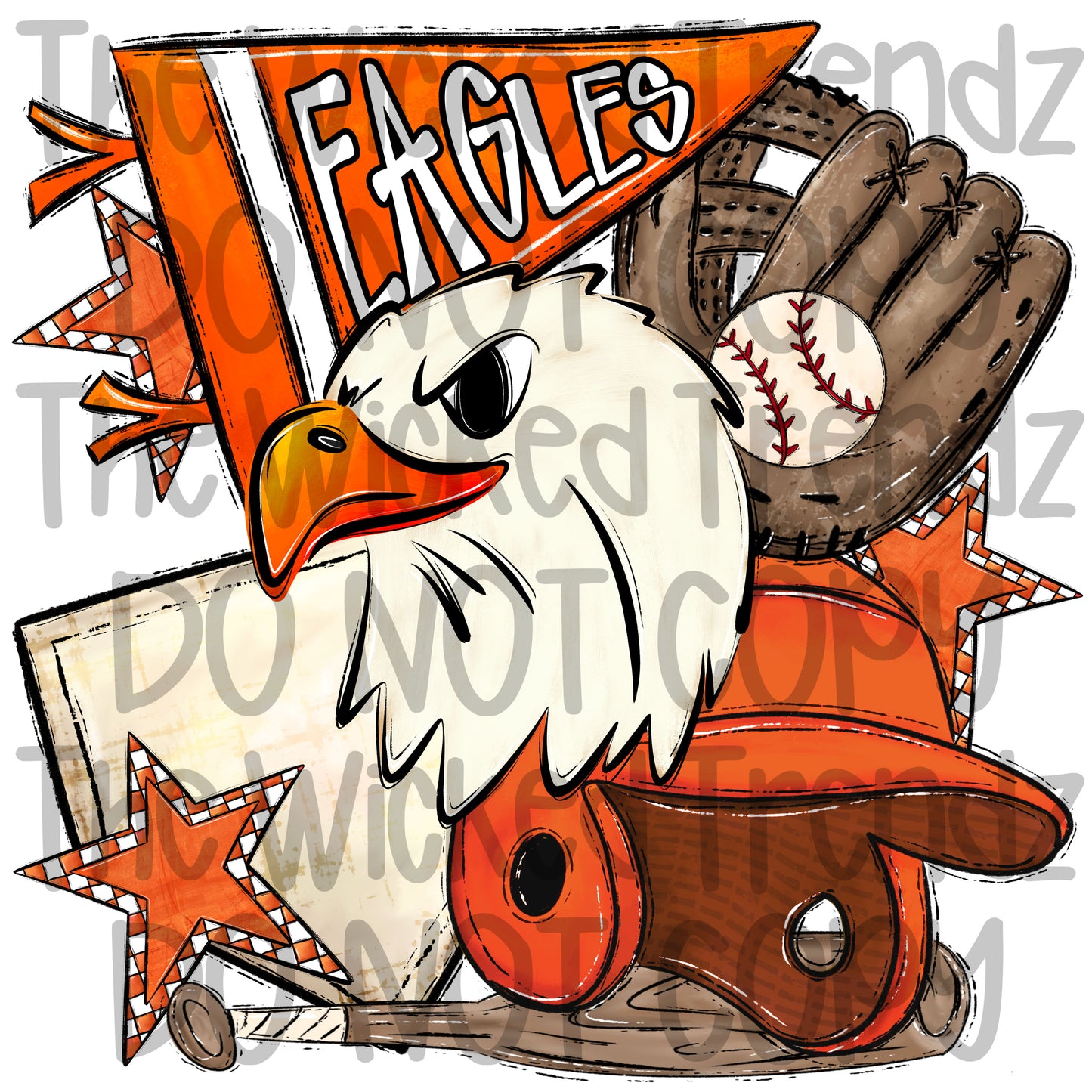 Eagles Orange Baseball Team Mascot Digital Design
