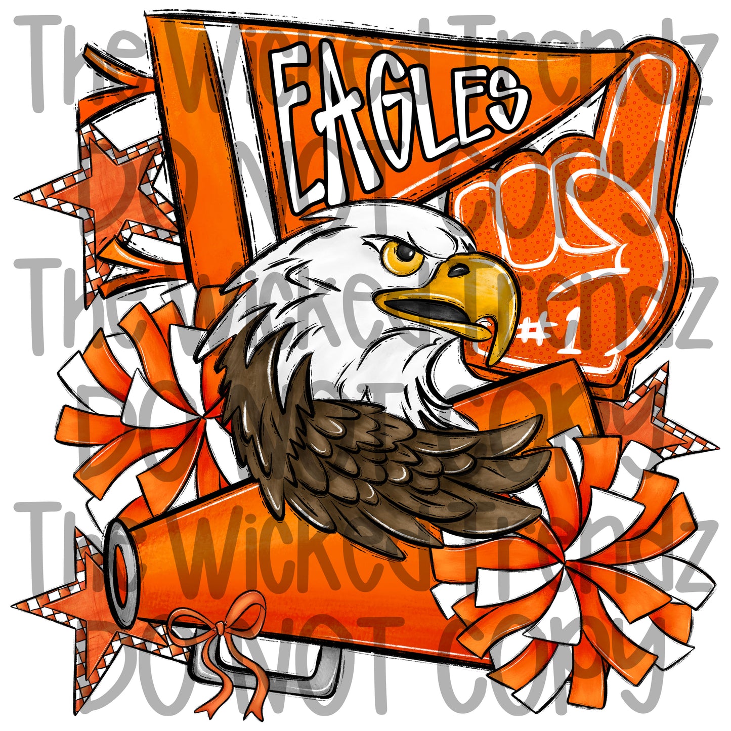 Eagles Orange Cheer Cheerleading Cheerleader Mascot Digital Design Spirit Shirt Design