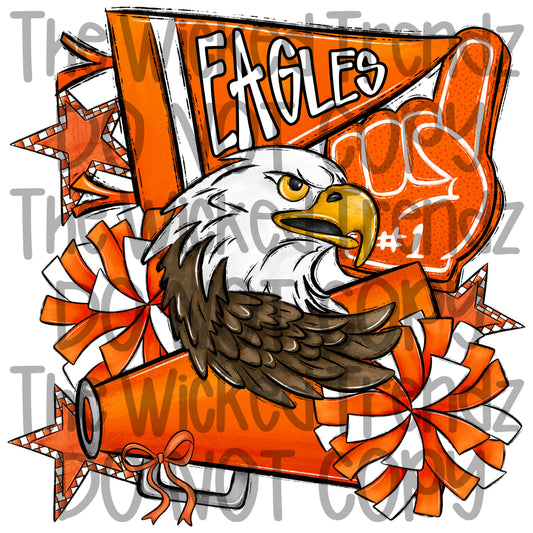 Eagles Orange Cheer Cheerleading Cheerleader Mascot Digital Design Spirit Shirt Design