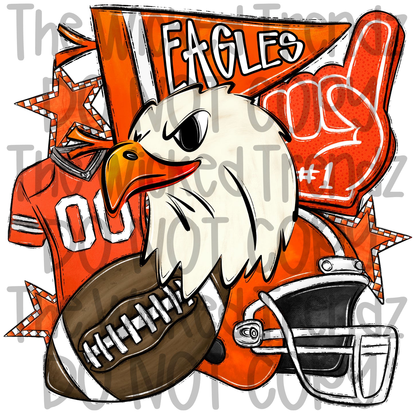 Orange Eagles Football Mascot Digital Design