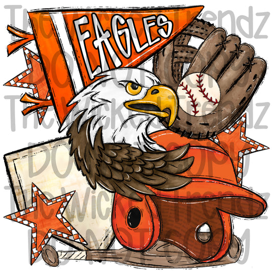 Eagles Orange Baseball Team Mascot Digital Design