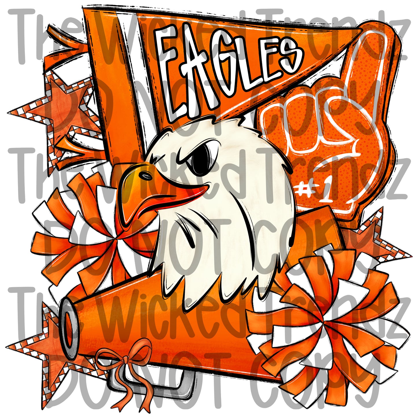 Eagles Orange Cheer Cheerleading Cheerleader Mascot Digital Design Spirit Shirt Design