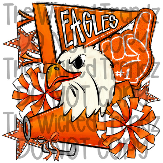 Eagles Orange Cheer Cheerleading Cheerleader Mascot Digital Design Spirit Shirt Design