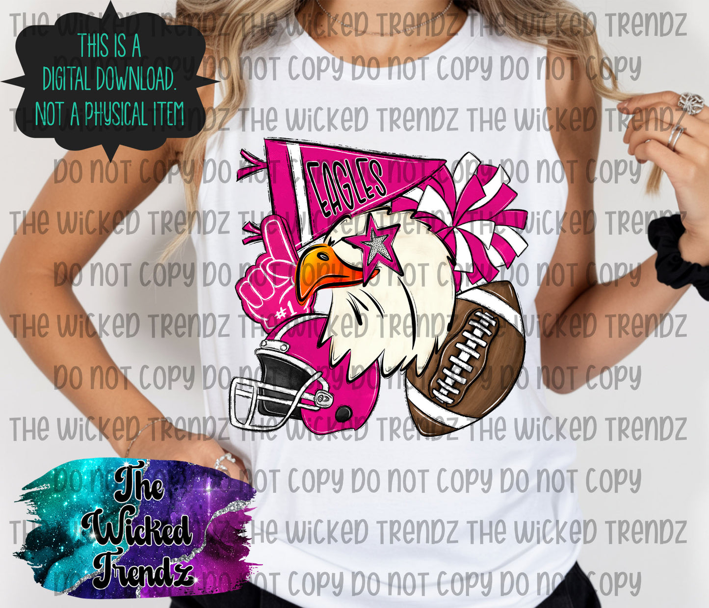 Eagles Pink Out Football Cheer Mascot Digital Design October Awareness