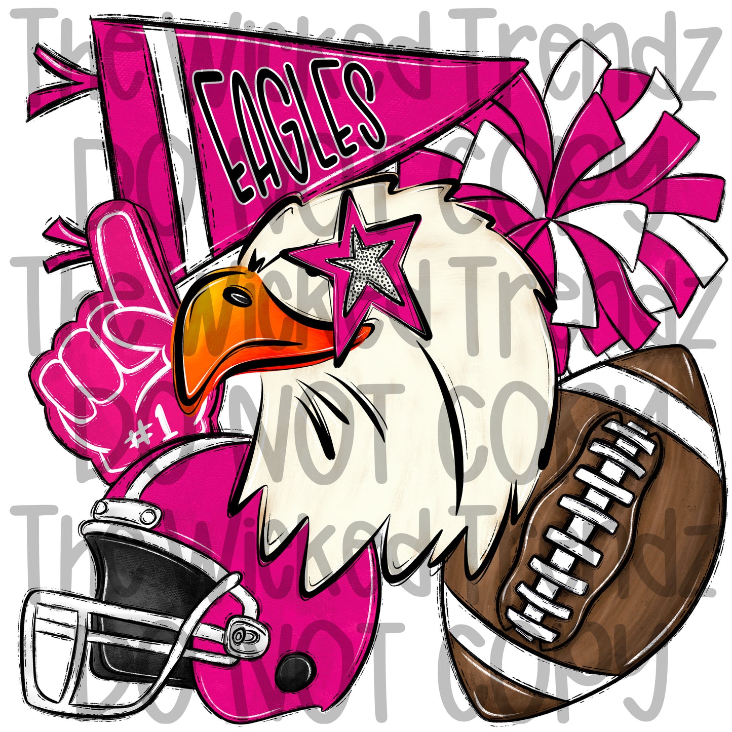 Eagles Pink Out Football Cheer Mascot Digital Design October Awareness