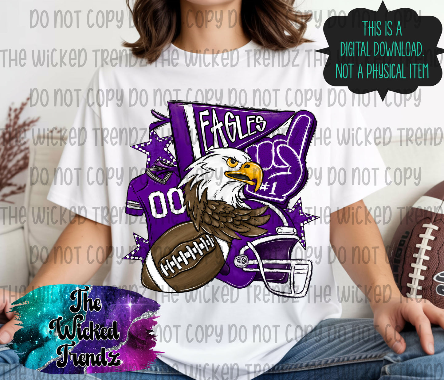 Purple Eagles Football Mascot Digital Design
