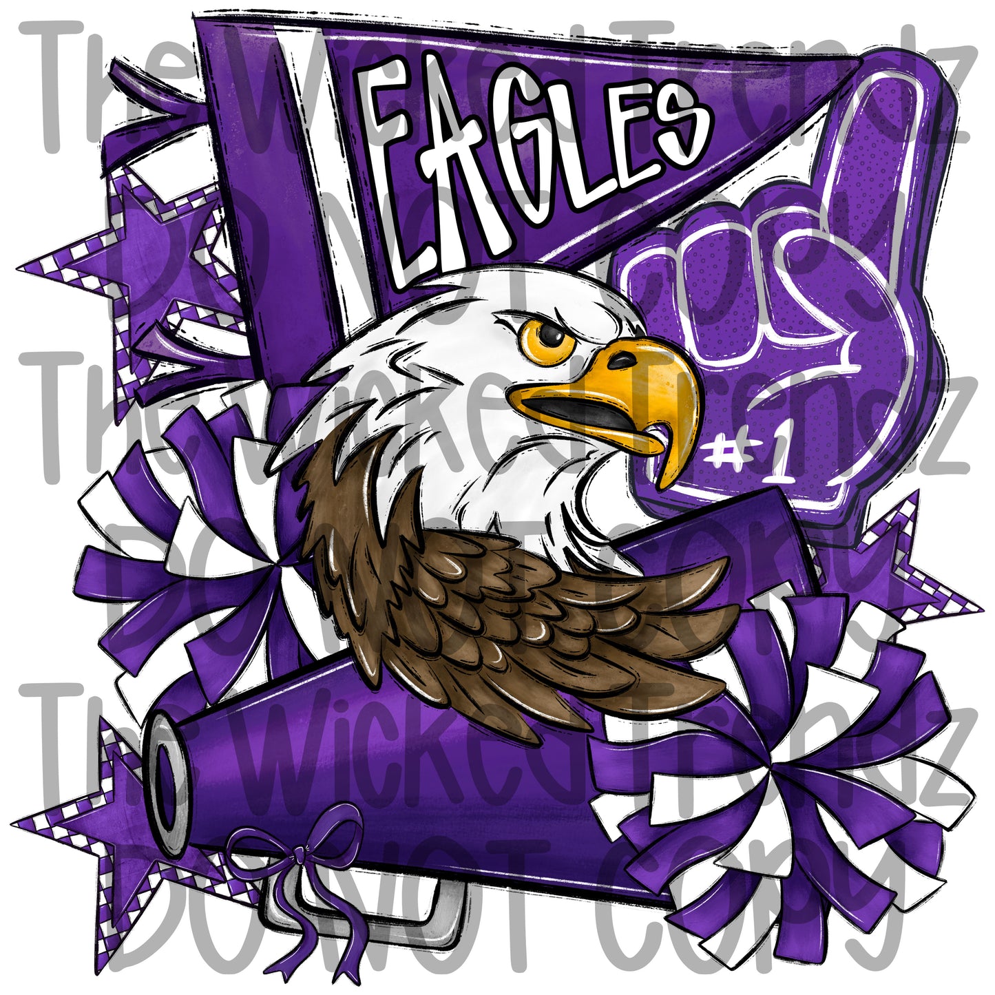 Eagles Purple Cheer Cheerleading Cheerleader Mascot Digital Design Spirit Shirt Design