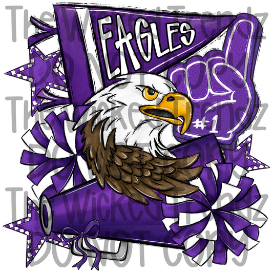 Eagles Purple Cheer Cheerleading Cheerleader Mascot Digital Design Spirit Shirt Design
