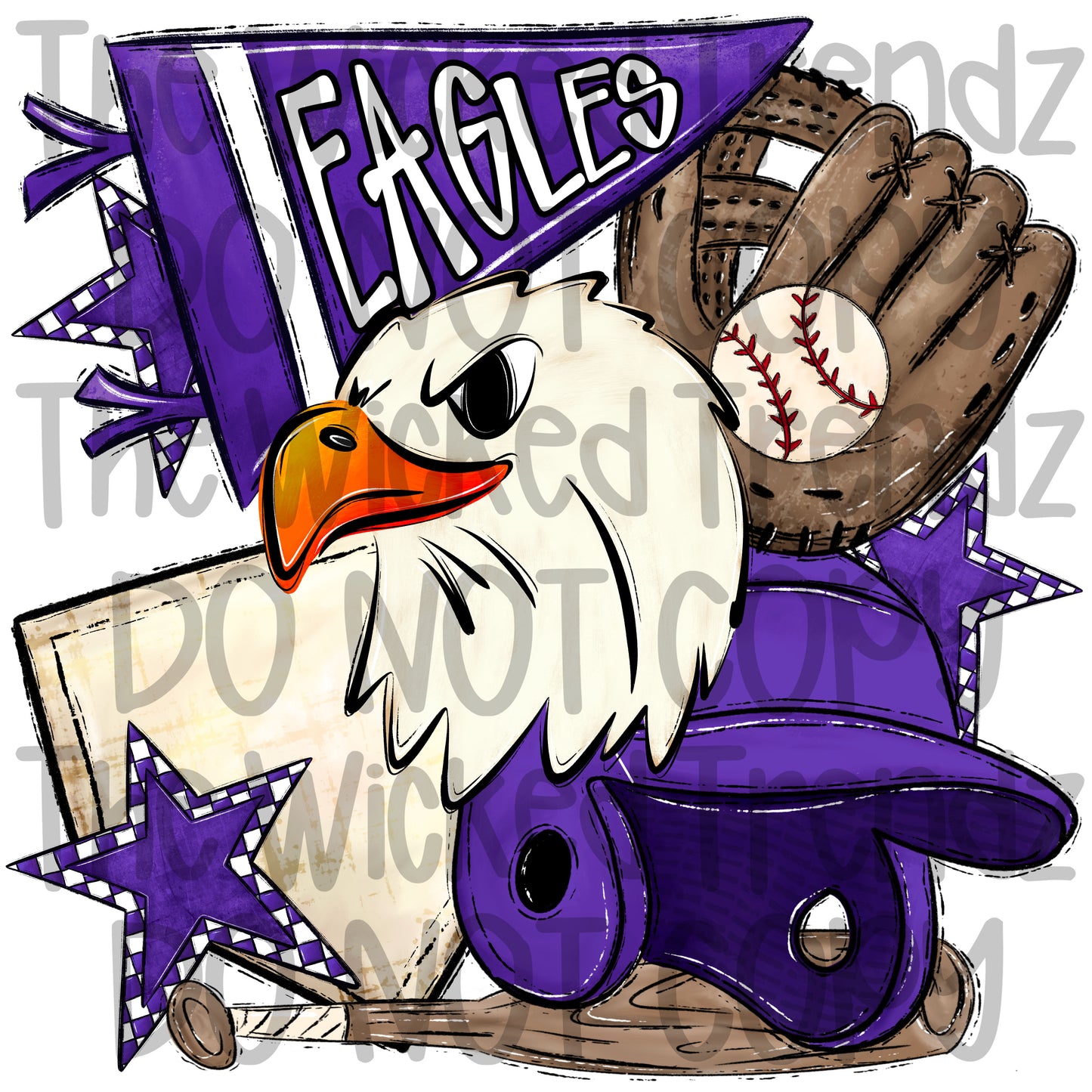 Eagles Purple Baseball Team Mascot Digital Design