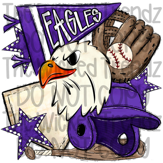 Eagles Purple Baseball Team Mascot Digital Design
