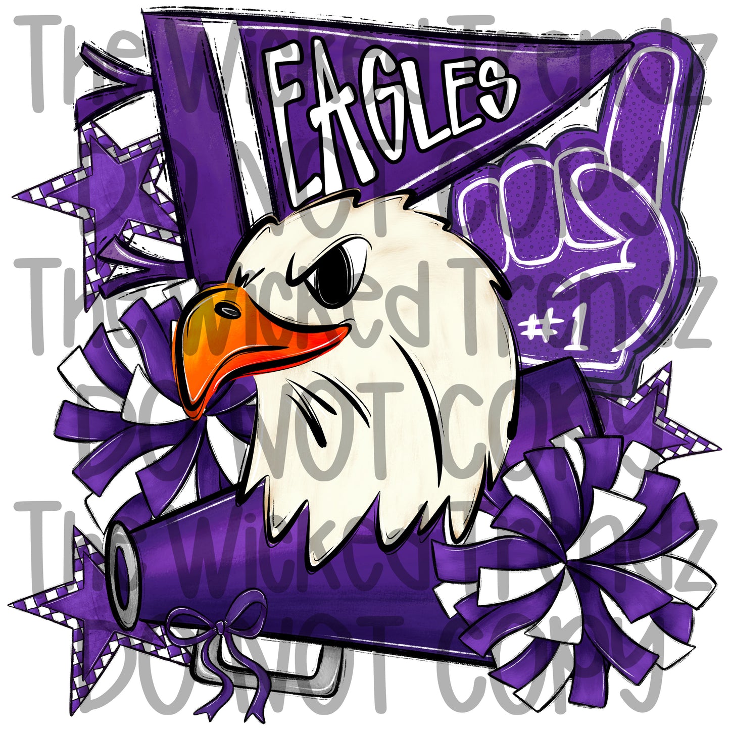 Eagles Purple Cheer Cheerleading Cheerleader Mascot Digital Design Spirit Shirt Design
