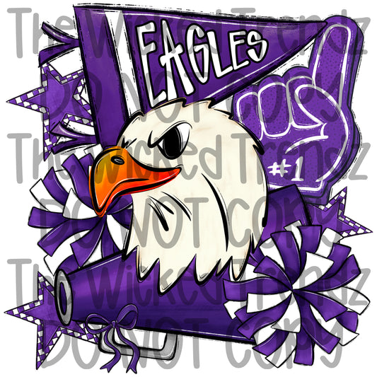 Eagles Purple Cheer Cheerleading Cheerleader Mascot Digital Design Spirit Shirt Design