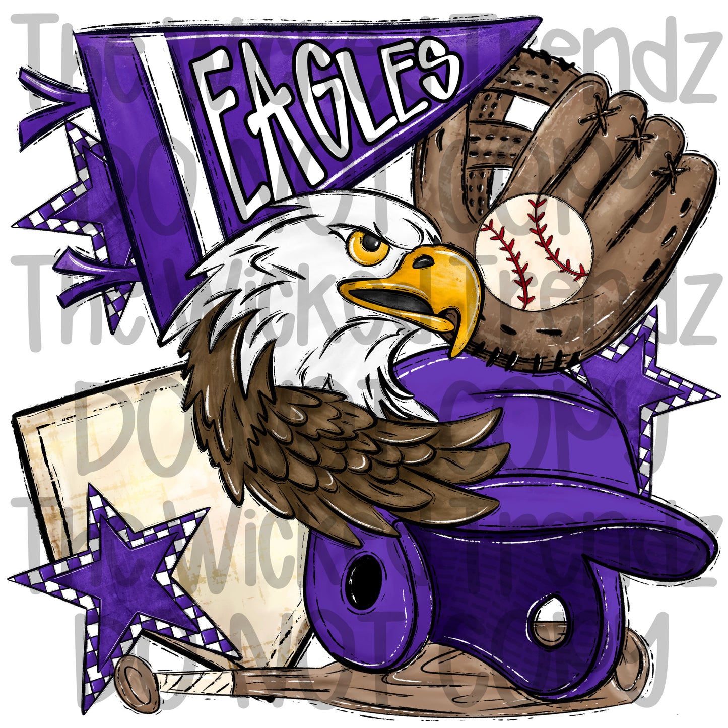 Eagles Purple Baseball Team Mascot Digital Design