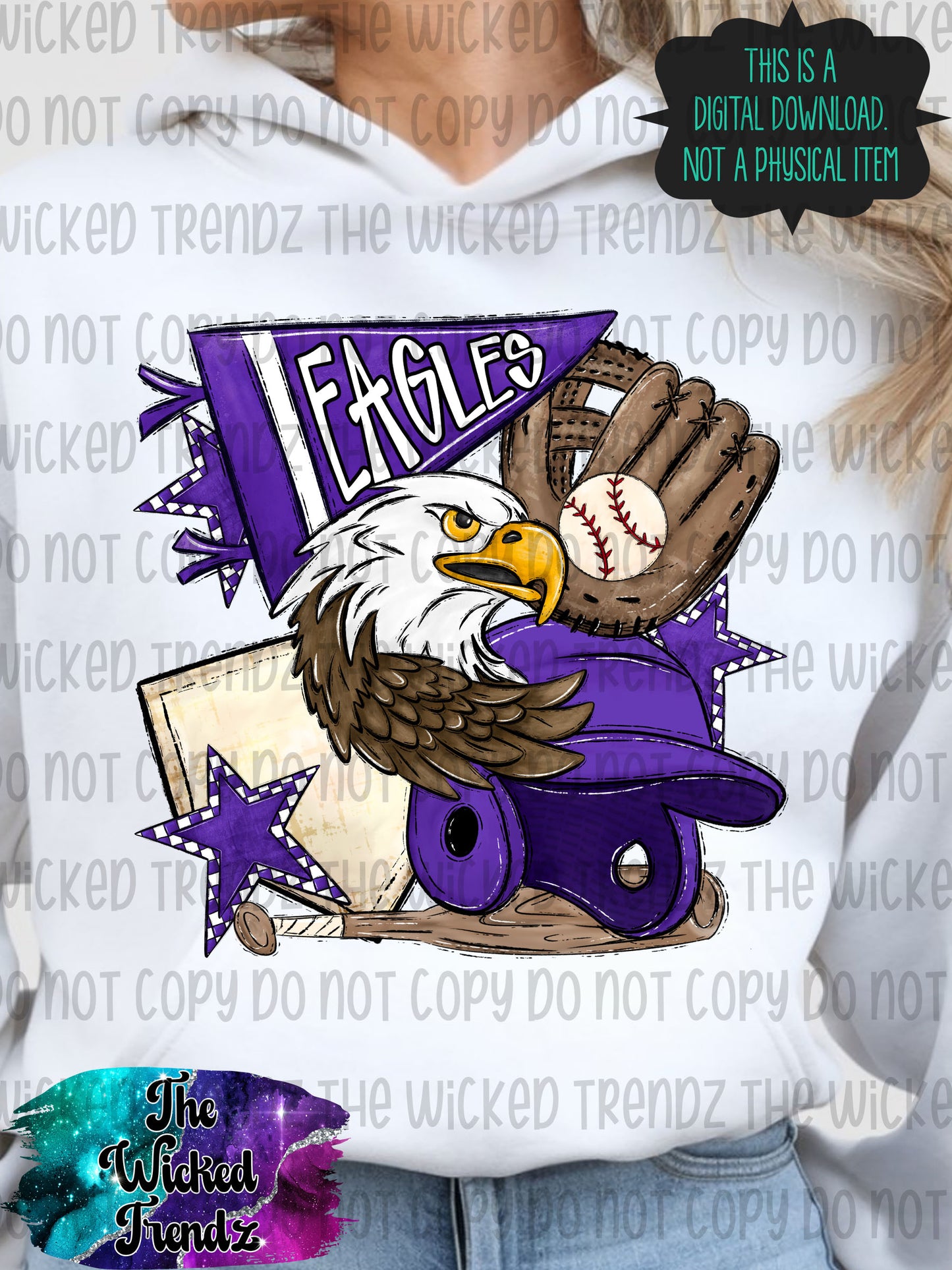 Eagles Purple Baseball Team Mascot Digital Design
