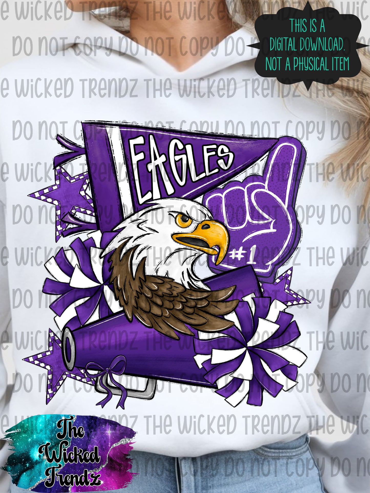 Eagles Purple Cheer Cheerleading Cheerleader Mascot Digital Design Spirit Shirt Design