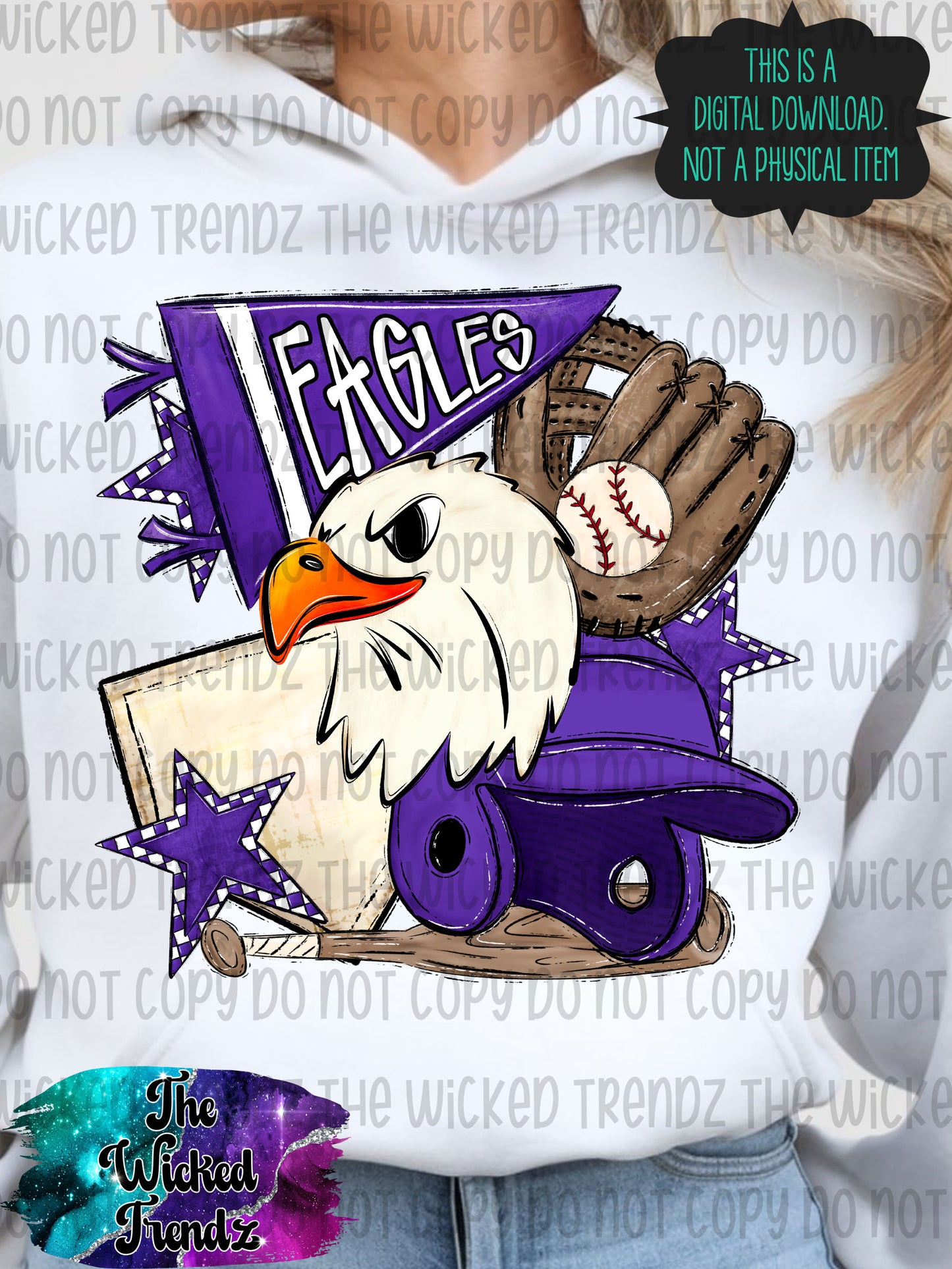 Eagles Purple Baseball Team Mascot Digital Design