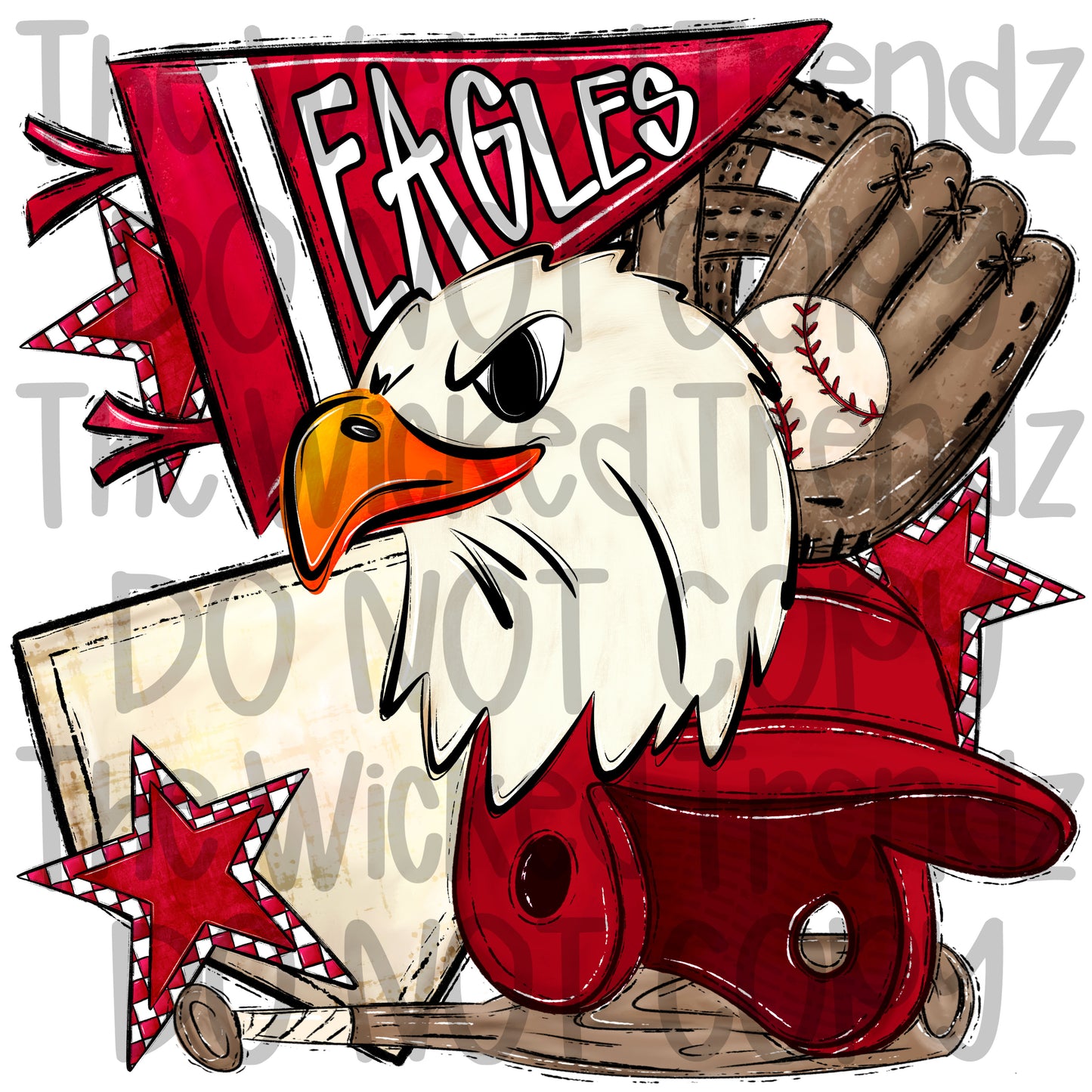 Eagles Red Baseball Team Mascot Digital Design
