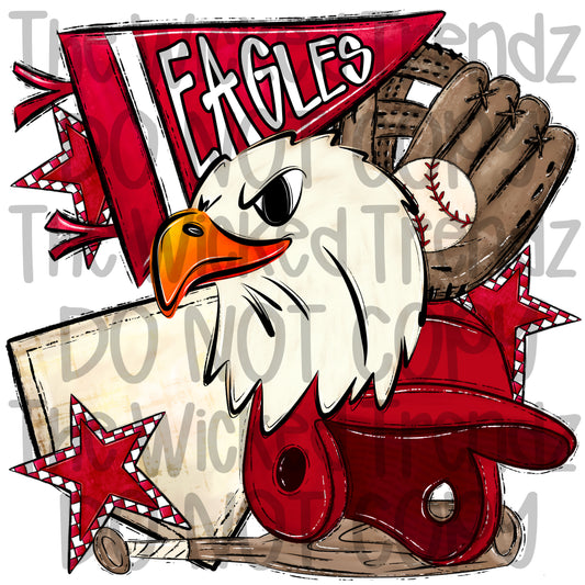 Eagles Red Baseball Team Mascot Digital Design
