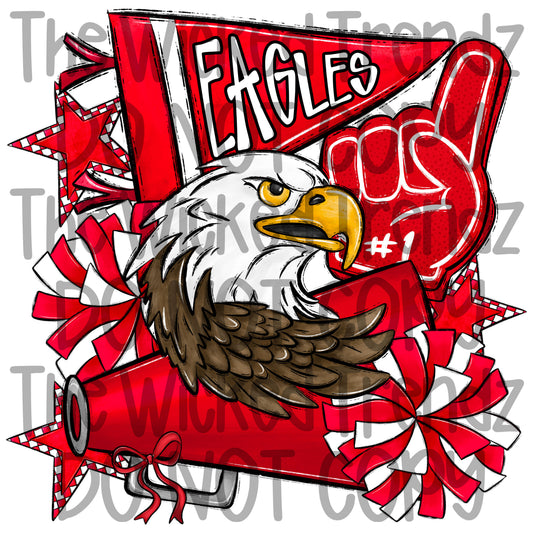 Eagles Red Cheer Cheerleading Cheerleader Mascot Digital Design Spirit Shirt Design