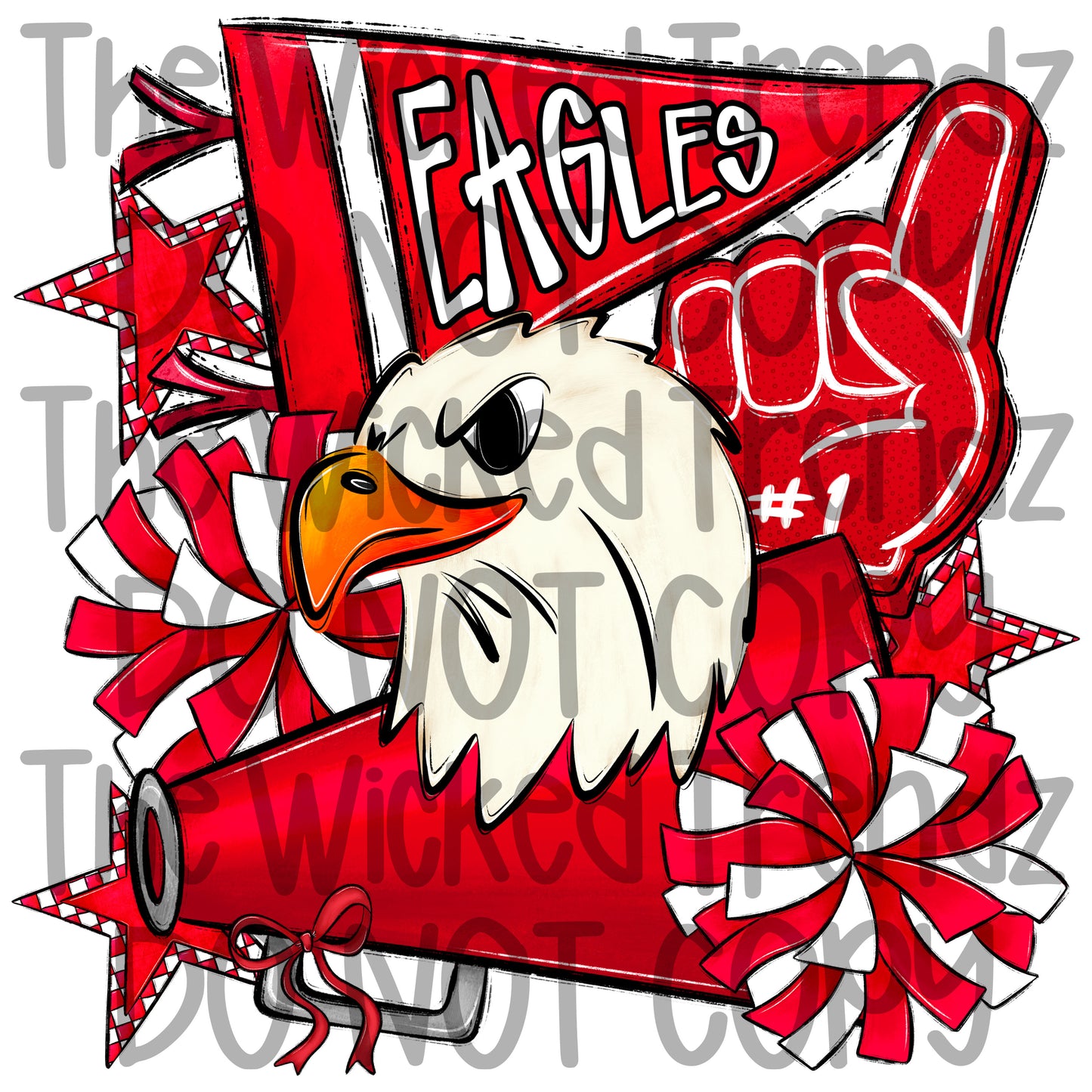 Eagles Red Cheer Cheerleading Cheerleader Mascot Digital Design Spirit Shirt Design