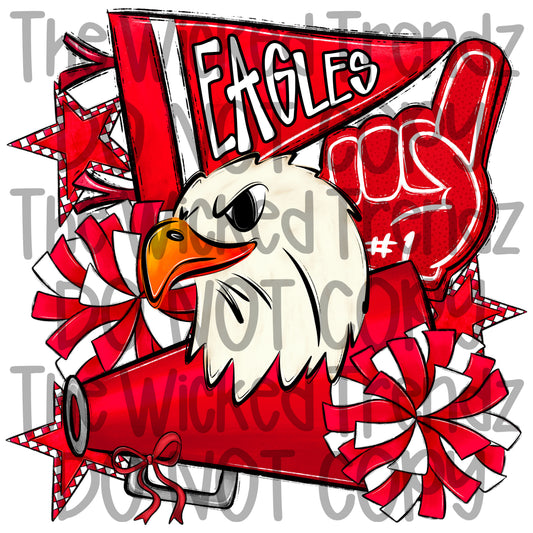 Eagles Red Cheer Cheerleading Cheerleader Mascot Digital Design Spirit Shirt Design