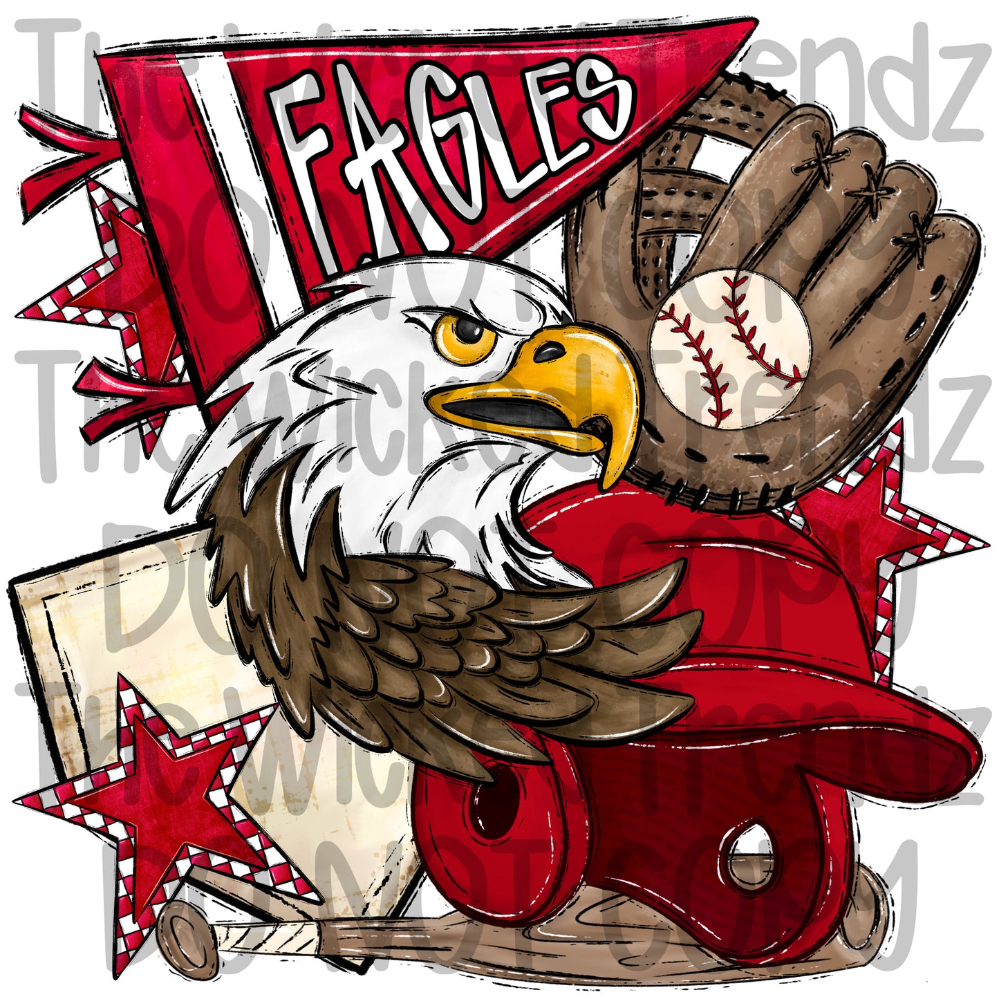 Eagles Red Baseball Team Mascot Digital Design