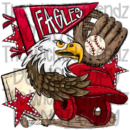 Eagles Red Baseball Team Mascot Digital Design