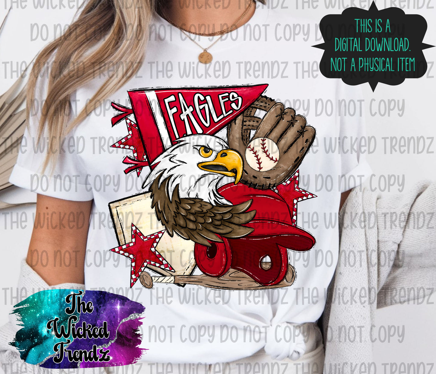 Eagles Red Baseball Team Mascot Digital Design