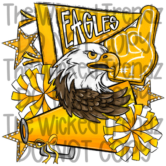 Eagles Yellow Cheer Cheerleading Cheerleader Mascot Digital Design Spirit Shirt Design