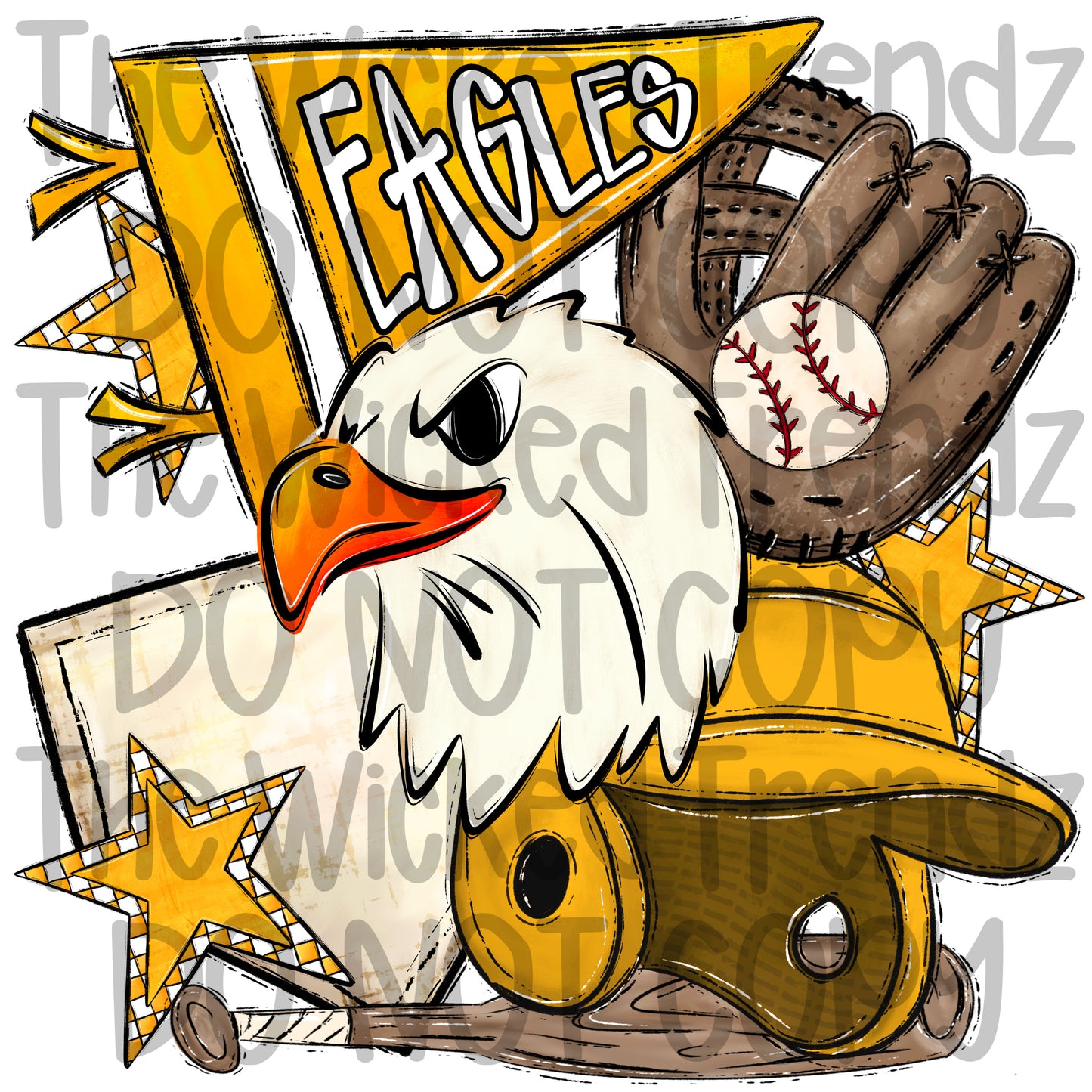 Eagles Yellow Baseball Team Mascot Digital Design