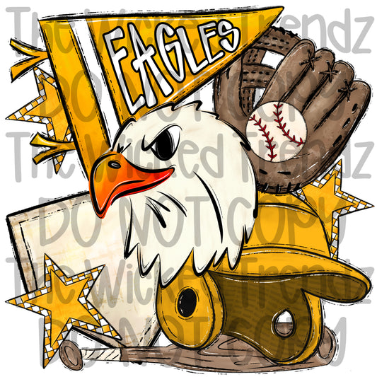 Eagles Yellow Baseball Team Mascot Digital Design