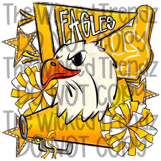 Eagles Yellow Cheer Cheerleading Cheerleader Mascot Digital Design Spirit Shirt Design