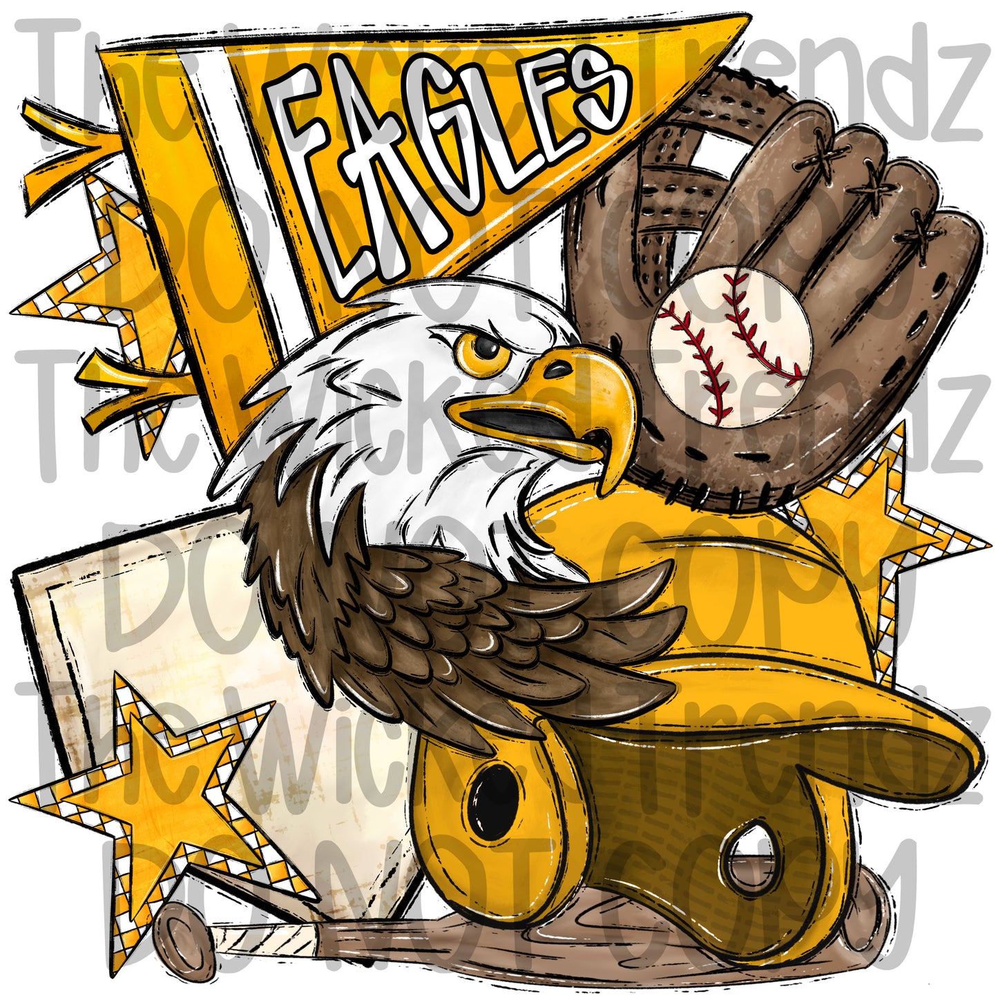 Eagles Yellow Baseball Team Mascot Digital Design