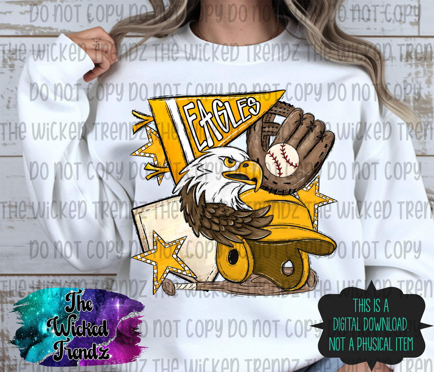 Eagles Yellow Baseball Team Mascot Digital Design